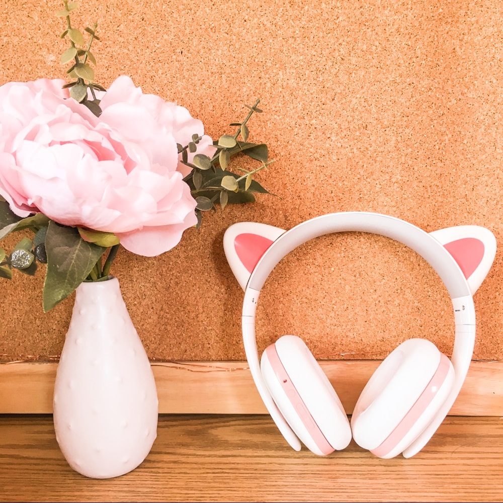 Censi Cat Ear Headphones (White, Bluetooth)